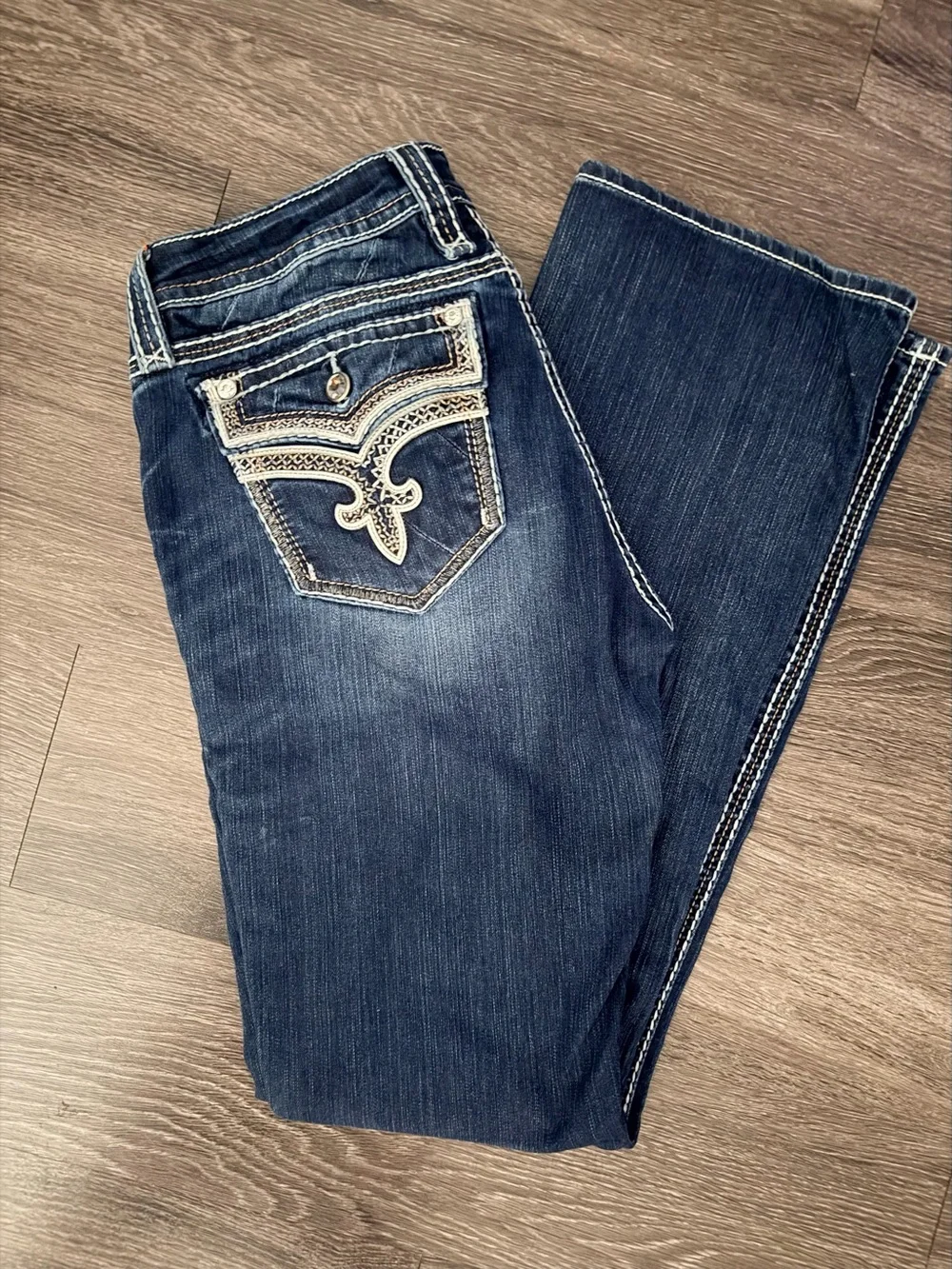 Rock Revival Ena Women's Dark Blue Embroidered Pocket Jeans